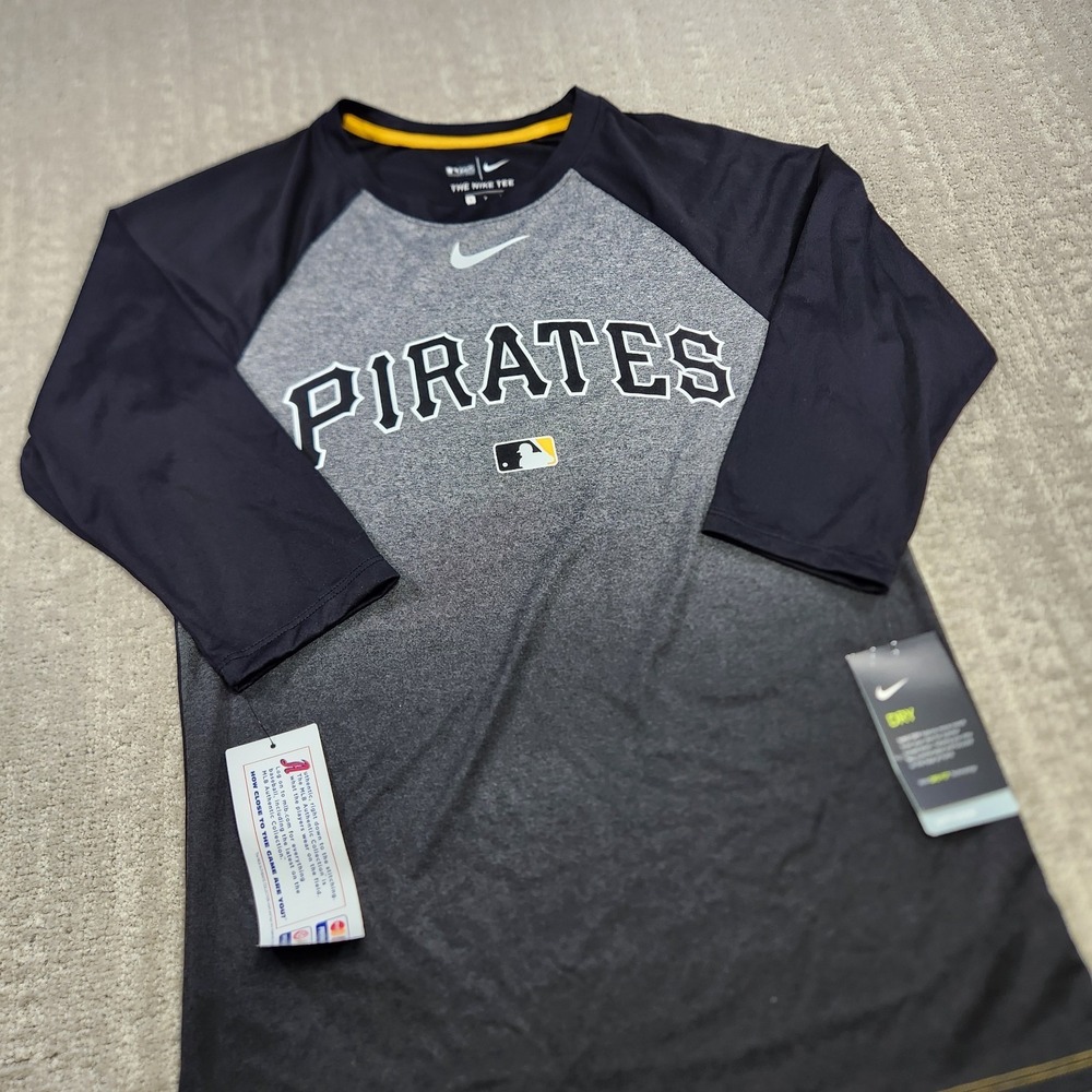 Pittsburgh Pirates Shirt‎ Men Small Baseball Raglan Nike Dri Fit Black NEW